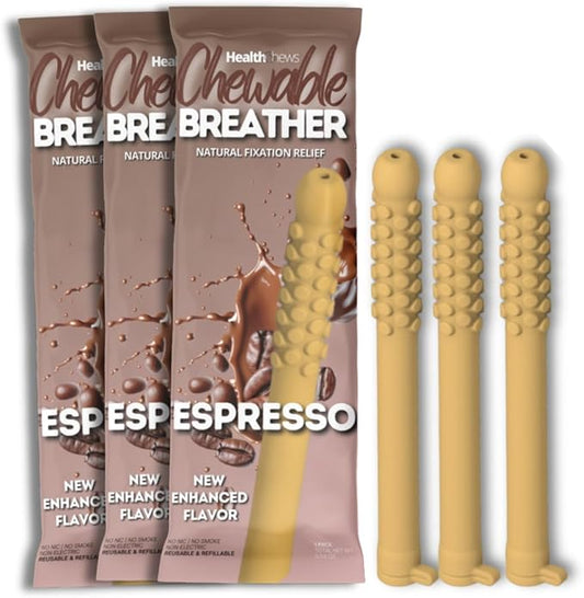 Smokeless Inhaler 3 Pack, Flex Chewable-Breather, Aromatherapy Breathing Tool, Portable Fresh Air Diffuser for Habit Replacement, Wellness Quit Smoking (Espresso - 3 Pack)