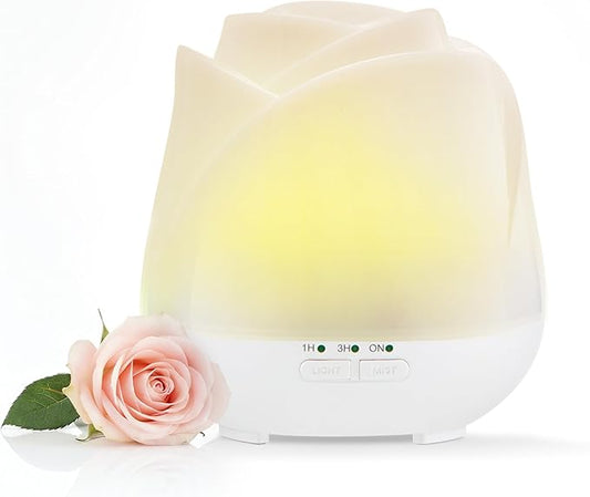 Earnest Living Rose Essential Oil Diffuser 150ml – Mini Ultrasonic Aromatherapy Humidifier for Bedroom & Desk, Quiet Mist, USB Powered, 7-Color Night Light, for Women – Solid White