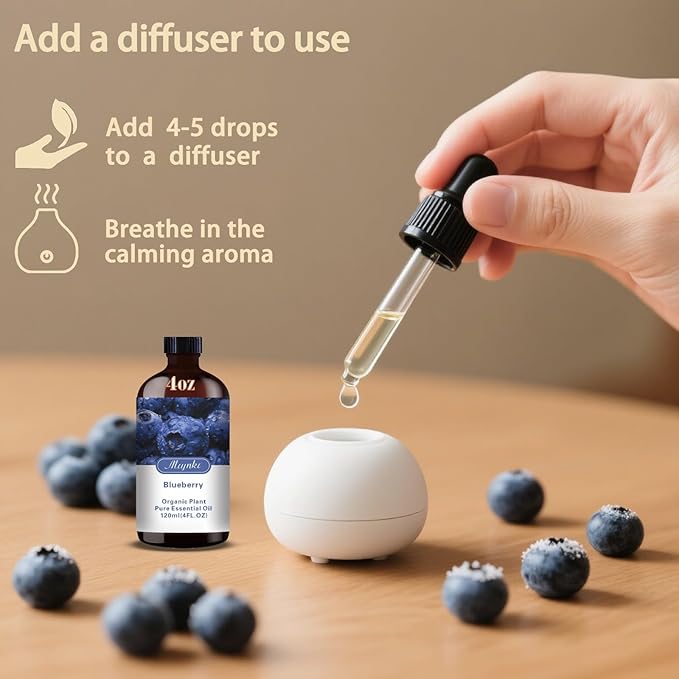 Blueberry Essential Oil – MLYNKL Blueberry Oils 4.33 fl oz for Diffusers, Humidifiers, Massage, DIY Candles, Soap, Cleaning, Home, Yoga, Office, Gifts - 130 ml