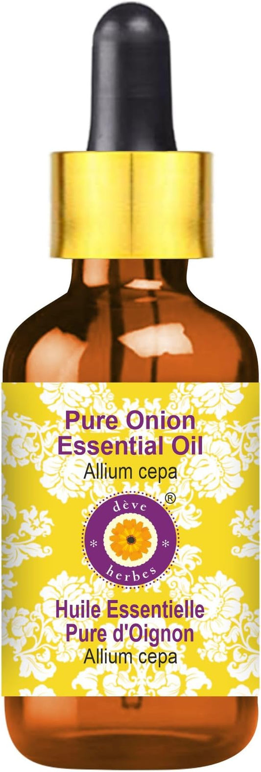 dève herbes Onion Essential Oil (Allium cepa) with Glass Dropper | Pure | Non-Sticky | Non-Greasy | Lightweight | Men & Women | All Skin Types | Steam Distilled 10ml (0.33 oz)