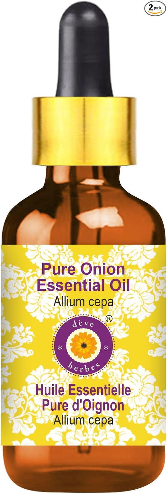 Deve Herbes Pure Onion Essential Oil (Allium cepa) with Glass Dropper Steam Distilled 50ml (1.69 oz)