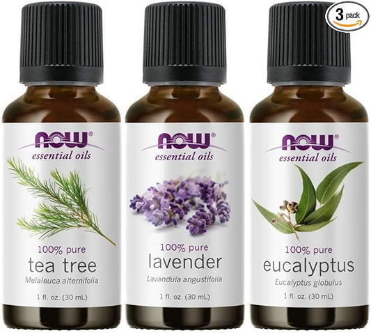 Now Foods 3-Pack Variety of Now Essential Oils: Tea Tree, Eucalyptus, Lavender