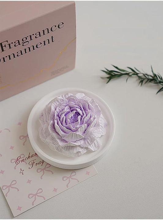 Essential Oil Passive Flower Diffuser with Fragrance -Non-Electric Peony Flower Porcelain Aromatherapy Diffusers for Room, Desk Decorative, Bathroom (Purple, Juniper and Lavender Scent)