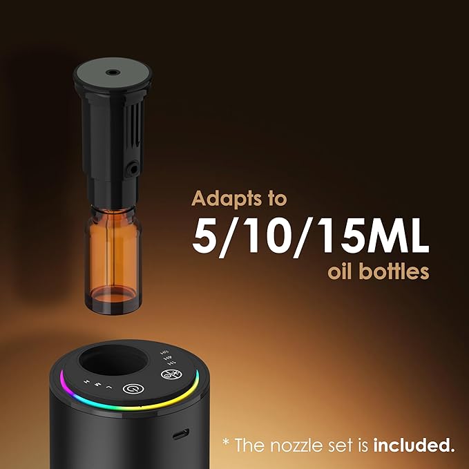 Waterless Essential Oil Diffuser, Portable Aromatherapy Diffuser,3 Countdown Timers & 3 Mist Levels for Home, Room, Car, Office