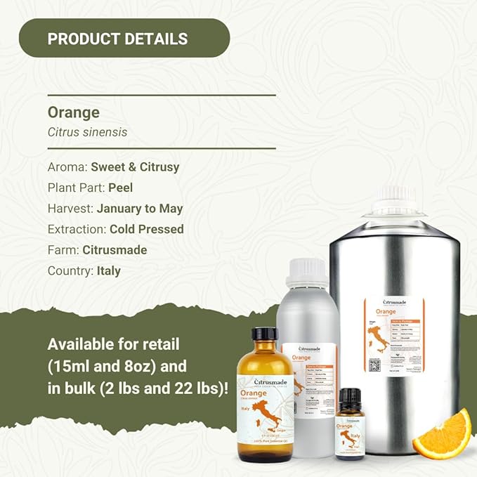 Orange Essential Oil - Direct from Citrusmade in Sicily- Aceite de Naranja Dulce for Home Care, Skincare $ Aromatherapy - Premium Therapeutic Grade (8oz)