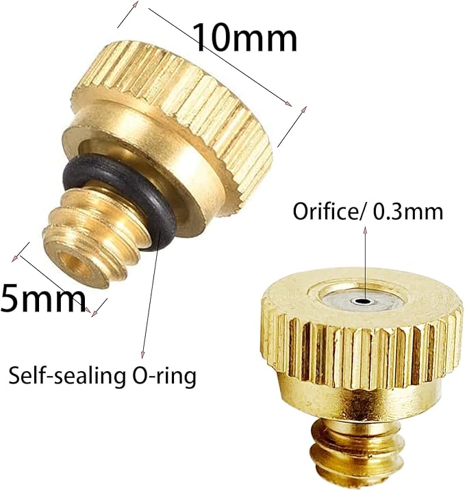 20 Pack Brass Misting Nozzles Tees, Brass Spray Nozzles for Greenhouse Landscaping Humidification, Dust Control Mist Nozzle Sprinkler for Outdoor Cooling System 0.012 Orifice (0.3 mm) 10/24 UNC Garden