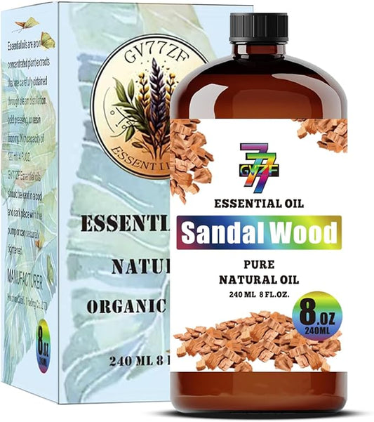 Sandalwood Essential Oil - GV77ZF Sandalwood Oils for Diffusers, Humidifiers, DIY Candles, Soap, Cleaning, Home, Office, Yoga, Massage, Gifts - 8 fl oz (240 ml)
