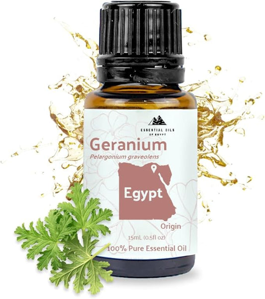 Geranium Essential Oil - Direct from Egypt Nile Delta - Pure Essential Oils for Body, Skincare & Balance - Natural Aceite de Geranio - 100% Pure Therapeutic Grade (15ml)
