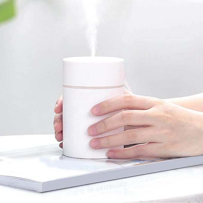 Rengue Portable Mini Humidifier, Plastic, Dual Mist Modes, 300ML USB Powered Diffuser for Bedroom and Office (White)
