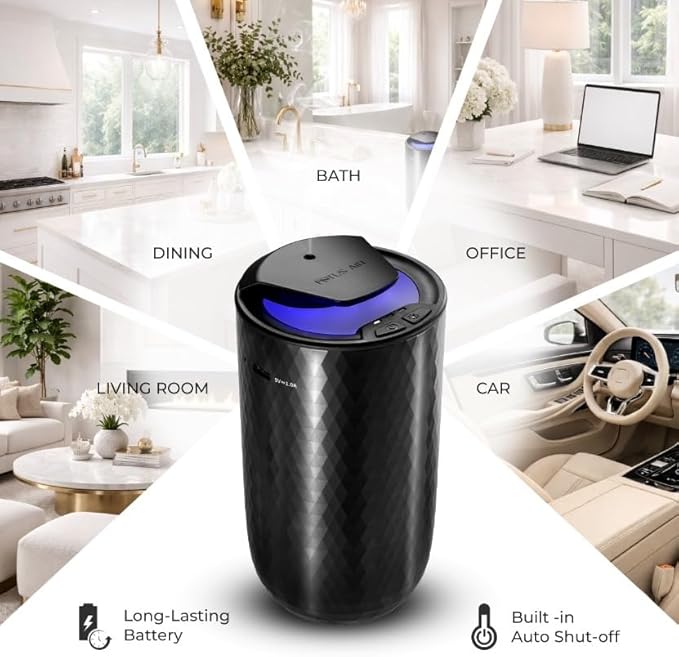 Waterless Essential Oil Diffuser – Portable Cordless Aromatherapy Diffuser for Home, Car, Office – 3 Mist Levels - 4 Timer Modes - 15ml Oil Capacity - USB-C Rechargeable