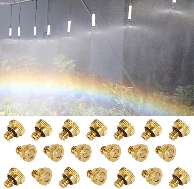 Beduan Brass Misting Nozzles Low Pressure Atomizing Misting Sprayer for Outdoor Cooling System 0.012" Orifice (0.3 mm) 10/24 UNC Garden (Pack of 20)