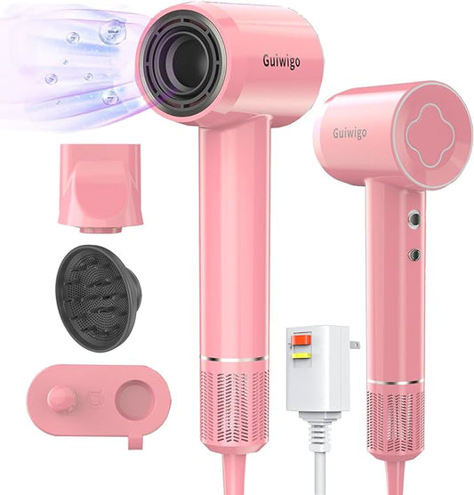 Hair Dryer, Guiwigo High Speed Professional Ionic Hair Dryers with Diffuser,Nozzle,Wall Mount, 3 in 1,Fast Drying,Low Noise,200 Million Negative Ions,Hair Dryers for Women,Men,Kids,Pets,Gift