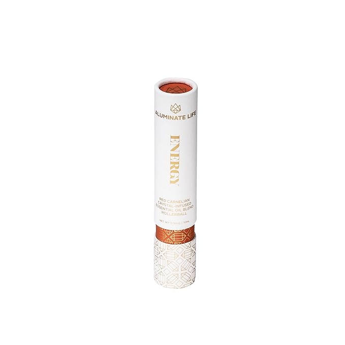 Essential Oil Rollerballs, .34 OZ, Energy - Red Carnelian Crystal Infused - Scents of Lemon, Grapefruit, & Bergamot - Aromatherapy Roll On Oils, Skin Care, Massage
