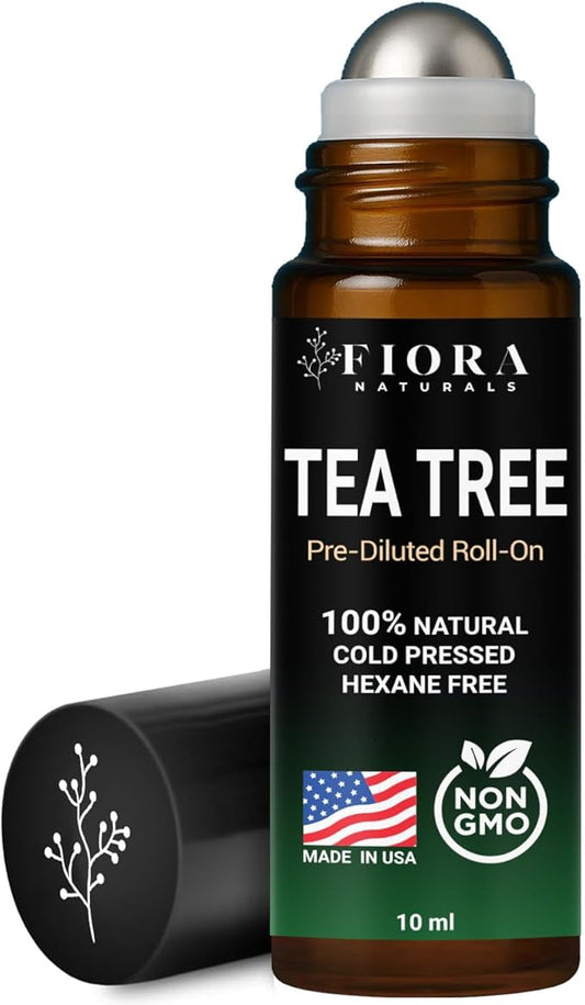 Fiora Naturals Tea Tree Oil Roll On - 100% Natural Tea Tree Essential Oil for Skin, Face, Acne, Nails, Cuticles, Scalp & Aromatherapy Wellness