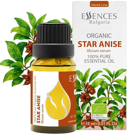Essences Bulgaria Star Anise Essential Oil 15ml (0.51 Fl Oz) | Illicium verum | 100% Pure, Natural, Undiluted | Aromatherapy, Cosmetics | Vegan, Non-GMO, Cruelty-Free