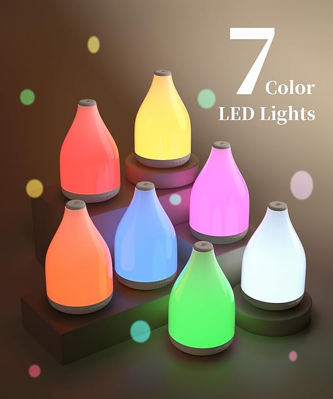 300ML Essential Oil Diffuser, Quiet Aromatherapy Diffuser Mist Humidifier with 7 Colors Light, Auto-Off, 1H/3H/6H Timer, Ultrasonic Room Scent Diffuser for Home, Office, White (No Remote)