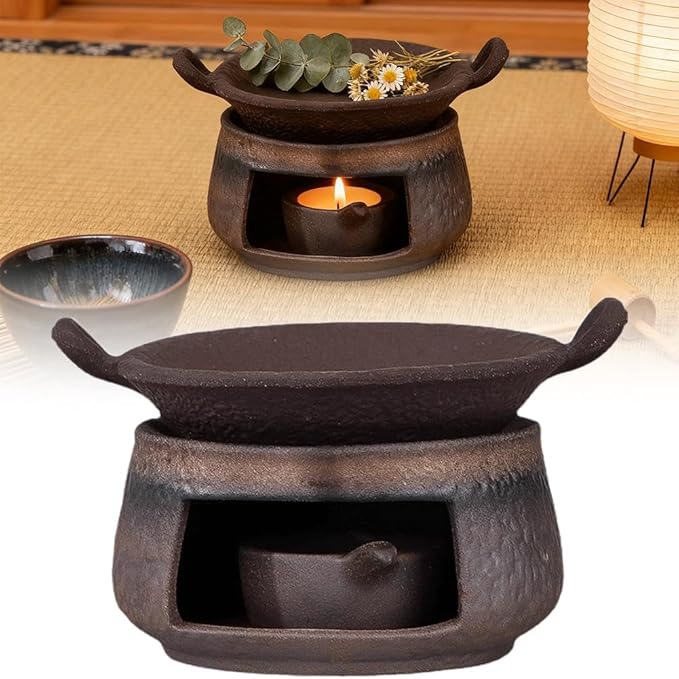 Ceramic Aromatherapy Stove Essential Oil Burner, Wellness Aromatherapy Kit, Zen Incense Burner Kit for Home Office, Tea Light Candle Holders Teapot Warmer for Meditation