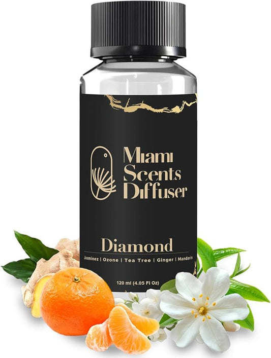Diamond Touch Essential Oil Refill Luxury Hotel Inspired - Long Lasting Aroma for Home Office Diffuser, 120ml Fresh Blend of Jasmine, Mandarin, Tea Tree and Ginger, Scent for Spa Wellness Aromatherapy