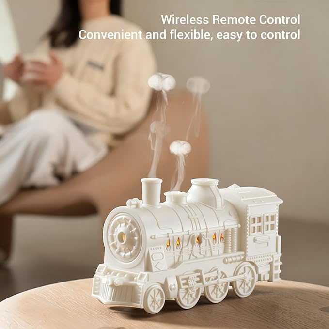 300ML Essential Oil Diffuser, Aromatherapy Diffuser Cool Mist Humidifier with Night Light, Dual Spray Modes Train Humidifier, Train Diffusers for Bedroom Office Desktop (White)