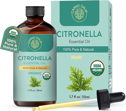 Organic Citronella Essential Oil 50 Ml | USDA Certified Organic Citronella Oil | for Diffuser | for Body and Skin | Steam Distilled | Therapeutic Grade | 1.7 fl oz