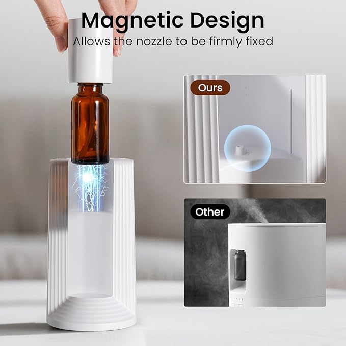 SOPPY Waterless Essential Oil Diffuser, Portable Rechargeable Aromatherapy Diffuser with 3 Mist Levels & 3 Timers, Fits 10/20mL Bottles, Ultra-Quiet Nano-Mist for Home, Car, Office (White)
