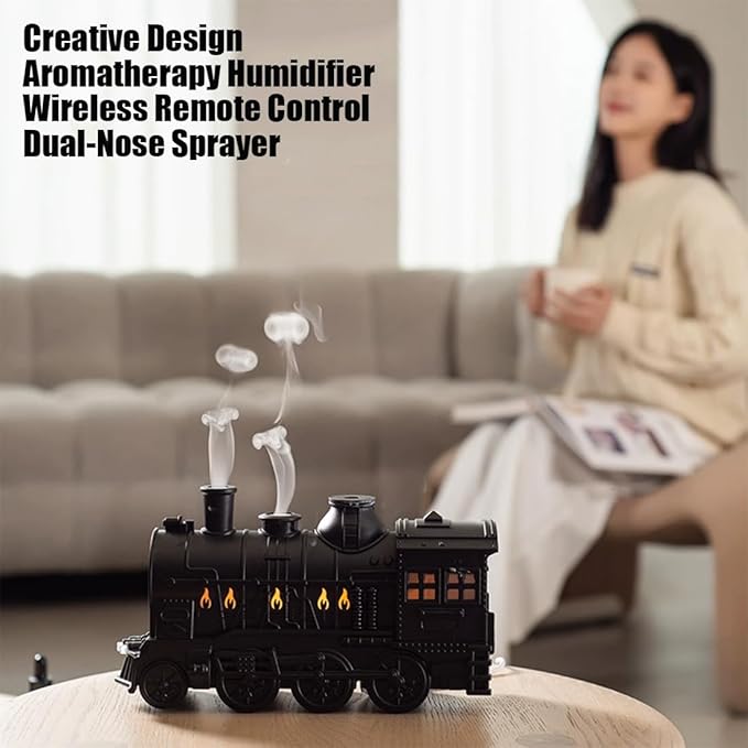 300ml Train Diffuser, Vintage Steam Train Aromatherapy Essential Oil Diffuser with Dual-Color LED Light, Quiet Aromas Diffuser with Cool Mist Modes &Smart Remote for Rooms,Bedrooms, Desks (Green)