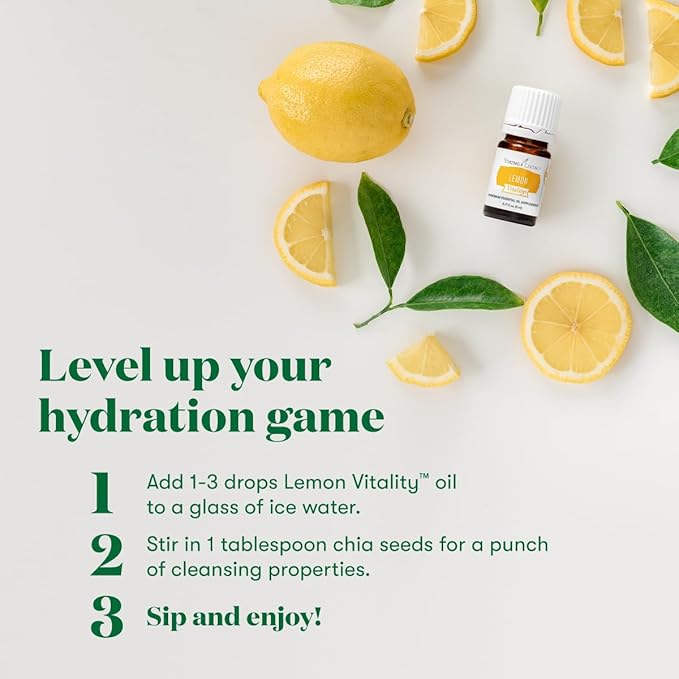 Young Living Vitality Lemon Essential Oil 5ml | Zesty & Refreshing Citrus Flavor for Culinary Delights | Enhance Dishes & Beverages with Bright, Invigorating Flavor