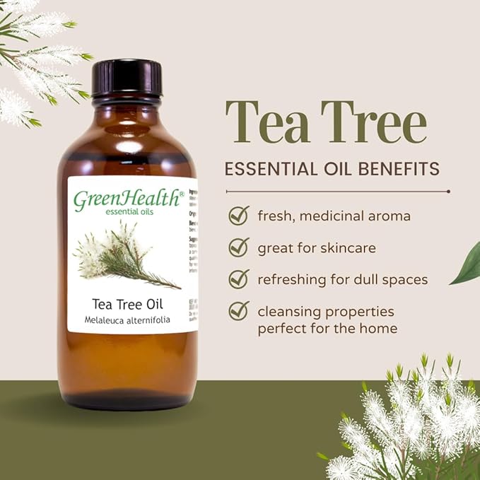 Tea Tree Essential Oil – 8 fl oz (237 ml) Aluminum Bottle w/Plug Cap – 100% Pure Essential Oil, Uncut – GreenHealth