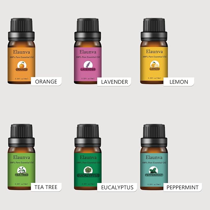 Essential Oils Aromatherapy Set - 6 Oils for Diffusers, Home Care, Candle Making Scents, Fragrance, Humidifiers,Tree Eucalyptus Lavender Orange Peppermint Lemon Gifts (6 * 10mL)