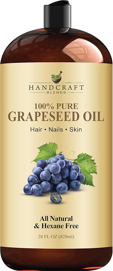 Handcraft Blends Grapeseed Oil | 100% Pure and Natural | Bath & Body Oil | Premium Grade Carrier Oil | Skin | Hair | Body | Massage | Cold-Pressed | Hexane-Free | 28 Fl Oz