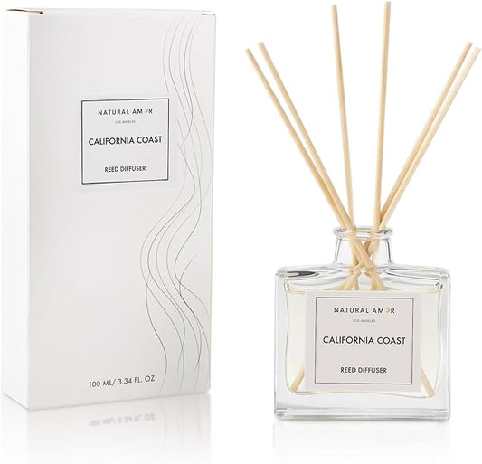 Natural Amor California Coast Reed Diffuser Set, 3.38 fl oz Scented Diffuser with Sticks Home Fragrance Reed Diffuser for Bathroom Shelf Bedroom Living Room