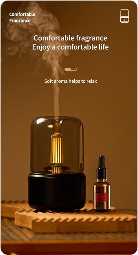 Candlelight Flame Air Diffuser,Portable Essential Oil Diffuser Noiseless 120ML Aroma Diffuser Waterless Auto-Off Protection for Spa Home Yoga Office Bedroom (Black)