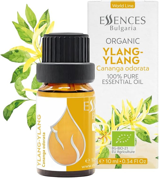 Essences Bulgaria Organic Ylang-Ylang Essential Oil 0.34 Fl Oz 10ml Cananga odorata - 100% Pure Natural Undiluted Therapeutic Grade for Aromatherapy Diffuser Candle and Soap Making Skincare Body Oil