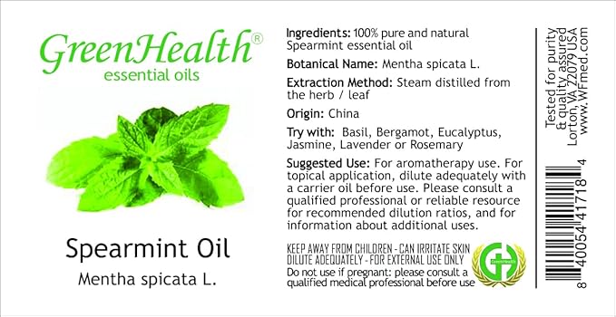 GreenHealth Spearmint Essential Oil 16 fl oz – 100% Pure & Uncut, Therapeutic Grade, Natural Aromatherapy Oil in Aluminum Bottle