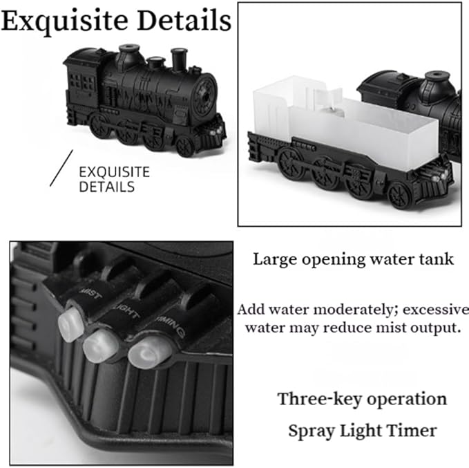 Essential Oil Train Diffuser, Vintage Steam Train Humidifier, Christmas Train Aroma Diffuser, Dual Mist Outlets Cool Mist Quiet Aromatherapy Diffuser with Remote Control, Auto-Off (Sliver)