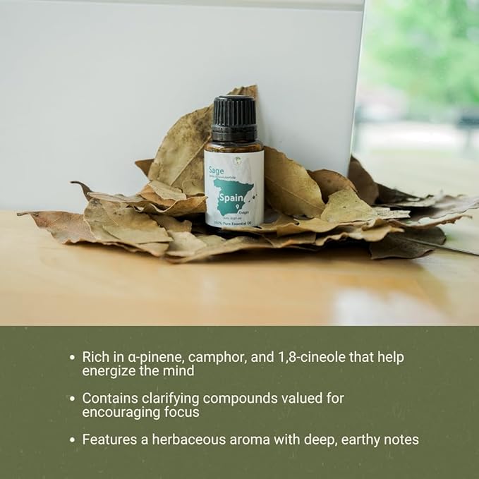 Sage Essential Oil - Direct from Essential Oils SL Spain - Steam Distilled - Aceite Esencial de Salvia for Aromatherapy, Massage, Diffuser, DIY Candle and Soap Making - 22lbs