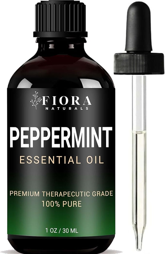 Peppermint Essential Oil by Fiora Naturals - 100% Pure Peppermint Oil for Hair Growth, Skin and Scalp Acne, Diffuser, DIY soap, and Candle Making. Pure Mentha Piperita Oil
