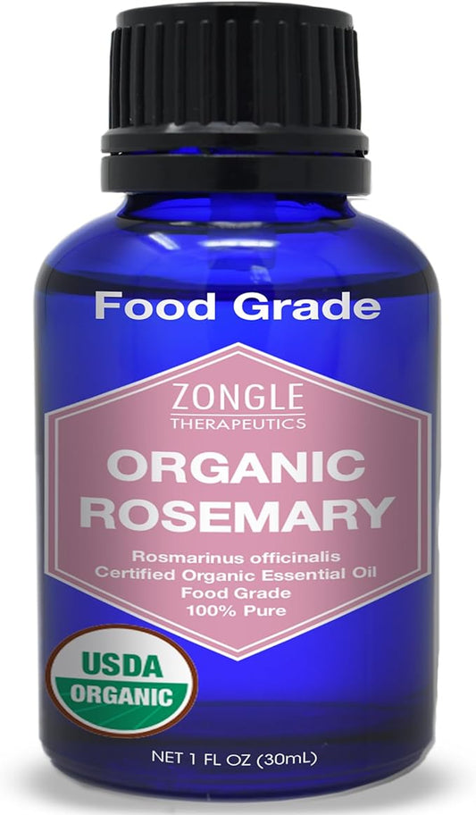 Organic, Rosemary Oil, Food Grade, for Hair, Growth – 100% Pure, Edible, Rosemary Essential Oil, by Zongle Therapeutics, 1 OZ