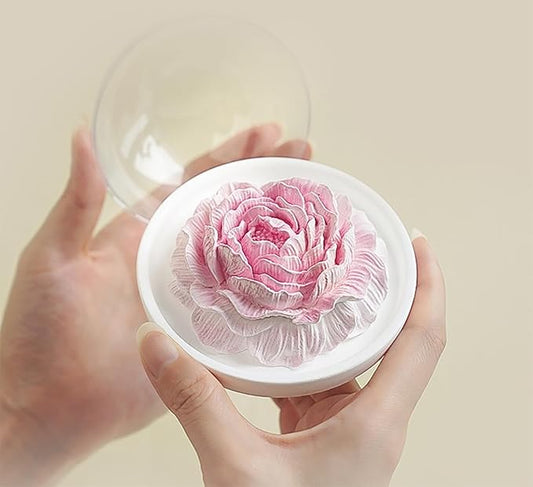 Essential Oil Passive Flower Diffuser with Fragrance -Non-Electric Peony Flower Porcelain Aromatherapy Diffusers for Small Room, Desk Decorative, Bathroom (Pink, White Peach Oolong Scent)