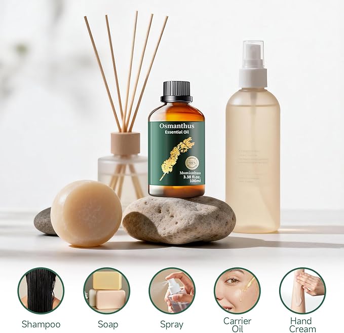 Osmanthus Essential Oil, Pure Osmanthus Oil Mumianhua Rare Floral-Apricot Scent for Luxurious Diffuser, Skin Care & Aromatherapy, Promotes Relaxation & Glowing Skin, 3.38 Fl Oz