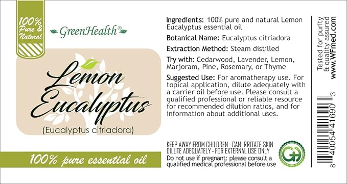 GreenHealth Lemon Eucalyptus Essential Oil – 8 fl oz (237 ml) Aluminum Bottle w/Plug Cap – 100% Pure, Natural Aromatherapy Oil for Diffusers, Candles, DIY & Home Refreshing