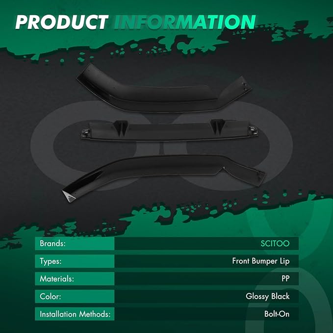 SCITOO Glossy Black Front Bumper Lip STP-Style Fits for 2009-2012 for Audi A4 B8 S-Line PP Front Lip Spoiler