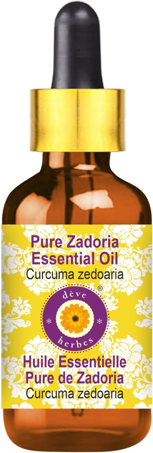 Deve Herbes Pure Zadoria Essential Oil (Curcuma zedoaria) with Glass Dropper Steam Distilled 5ml (0.16 oz)