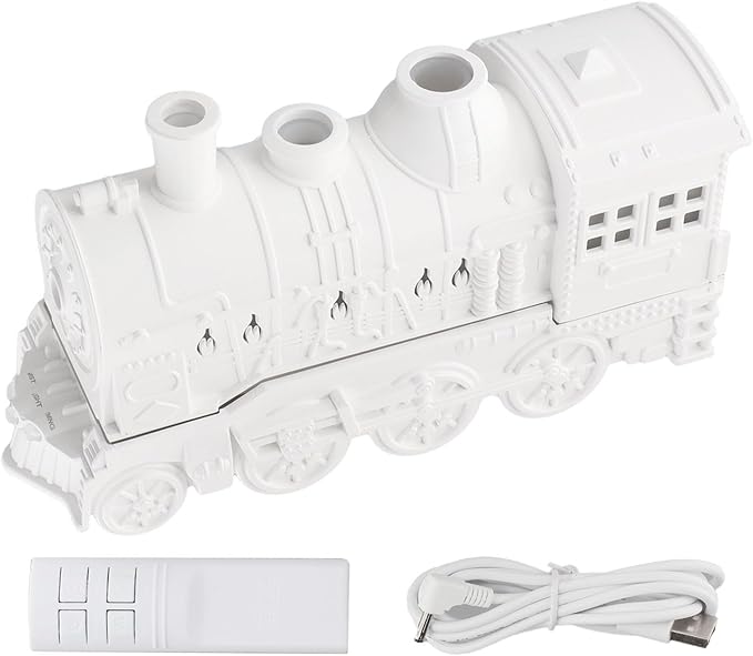 300ml Steam Train Essential Oil Diffuser Cool Mist Humidifier with Retro Design Ultra-Quiet Operation Dual Ambient Light Modes Auto Shut-Off for Bedroom or Office(Silver)