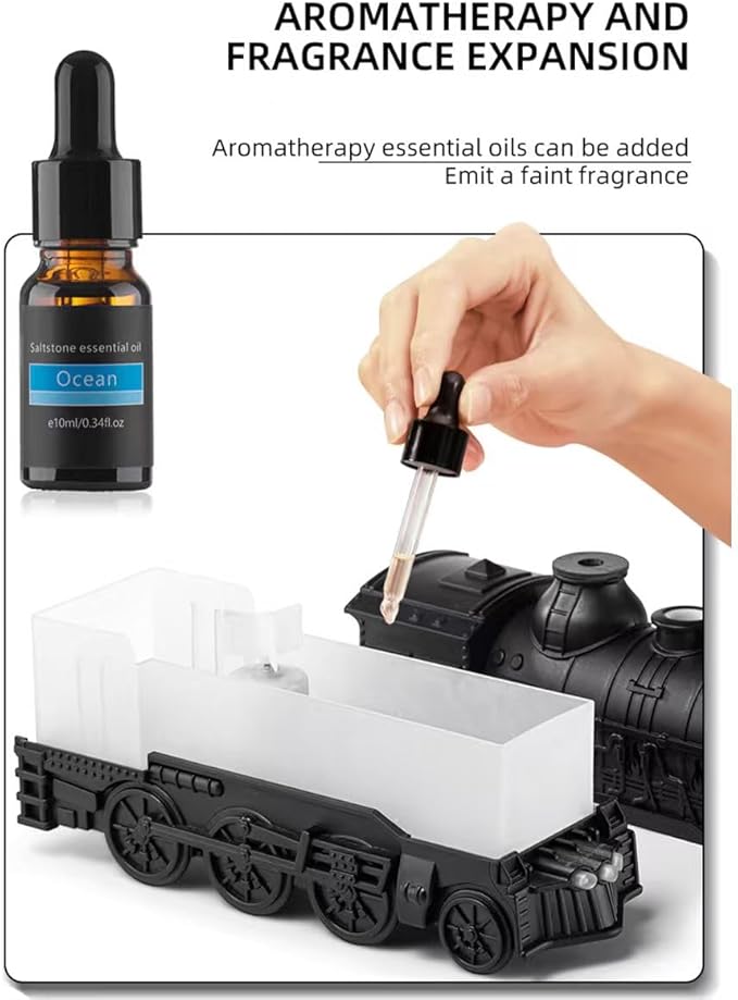 300ml Vintage Steam Train Aromatherapy Essential Oil Diffuser with Dual-Color LED Light, Auto Shut-Off & 2 Mist Modes, Cool Mist Humidifier Quiet Humidifier Gift for Bedroom Desk & Office