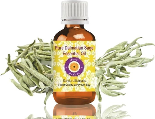 dève herbes Dalmatian Sage Essential Oil (Salvia officinals) Pure | Non-Sticky | Non-Greasy | Lightweight | Men & Women | All Skin Types | Steam Distilled 5ml (0.16 oz)