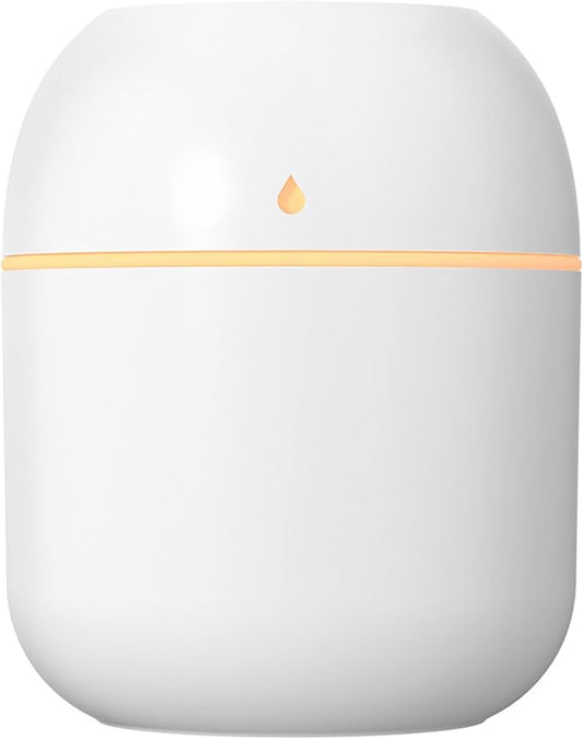 Mini USB Humidifier - Large Capacity, Ultra-Quiet 20dB, 2 Modes (Continuous/Intermittent) with Anti-Dry Burn & Night Light, Nano Mist for Room/Car/Office Desk (<10㎡) (White, 220ml)
