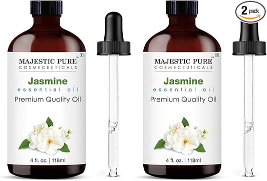 Majestic Pure Essential Oil with Glass Dropper - 100% Pure and Natural - Essential Oils for Diffuser, Aromatherapy, Soap and Candle Making, Jasmine Essential Oil, Jasmine Oil, 4 Fl Oz (Pack of 2)