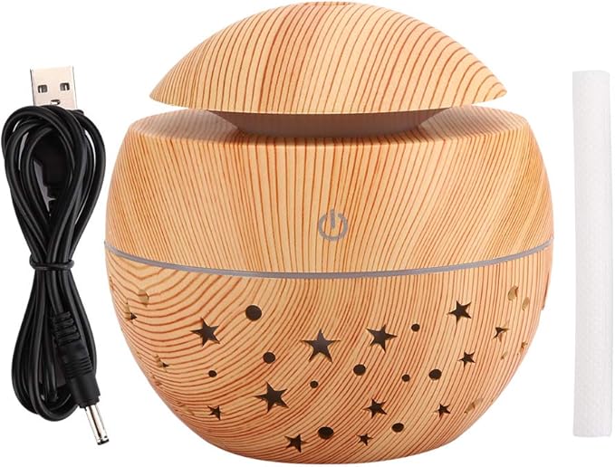 Mini Plant Humidifier Indoor, 130ml Portable Wooden Grain Air Diffuser with 7 LED Colors & 3H Auto Shut Off, Hollow Design Low Noise Mist Maker for Home Office Bedroom Plants