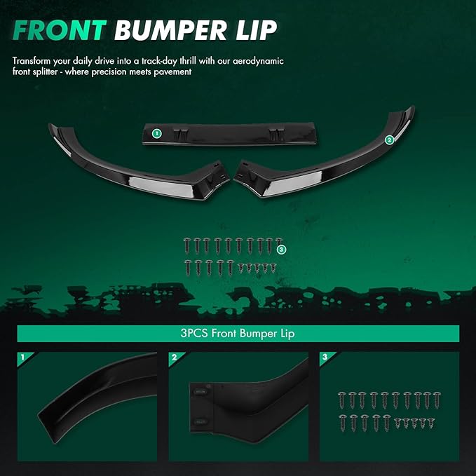 SCITOO Glossy Black Front Bumper Lip Fits for 2013-2016 for Audi A4 Quattro PP Front Lip Spoiler